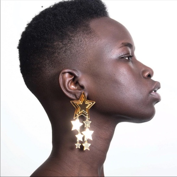 $32 STARS new NWT EARRINGS "GOLD MIRROR TWINSTARS" - Picture 3 of 4